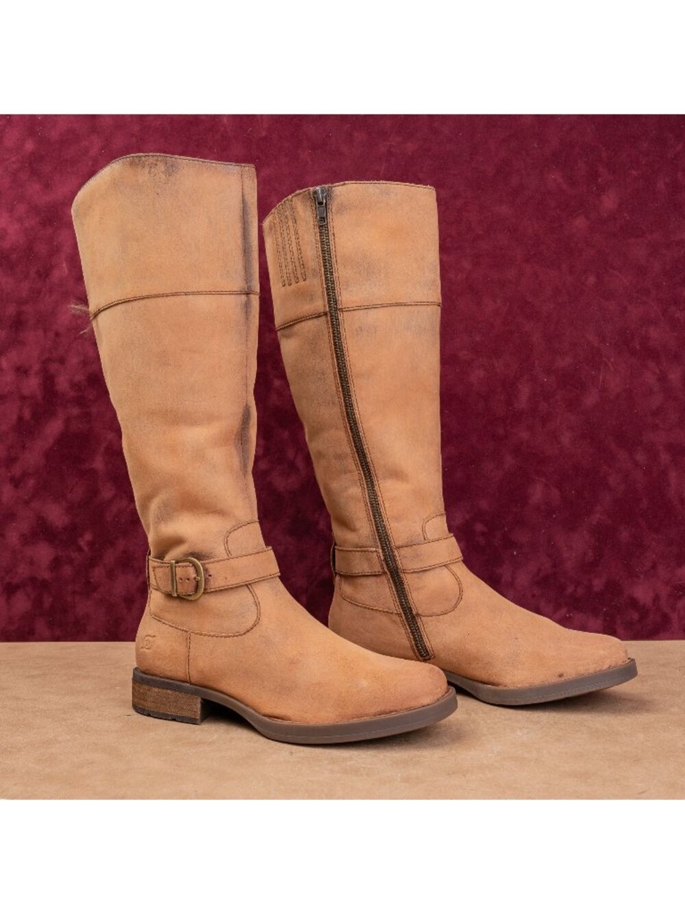 Born Women Braydon II Distress Brown Leather Zip Riding Knee Boots sz 7.5